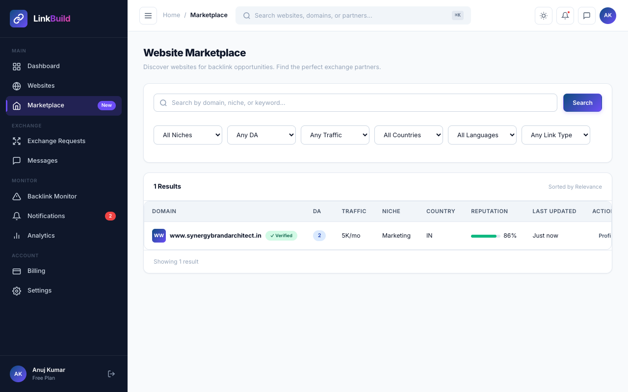 LinkBuild Backlink Partner Matchmaking