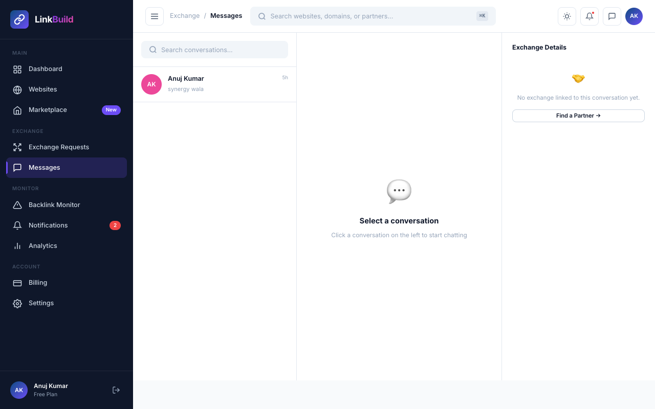 LinkBuild Link Building Outreach Chat