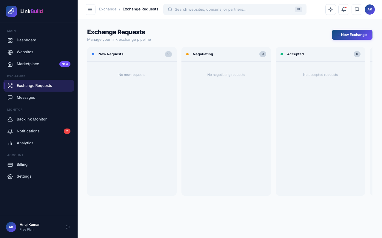 LinkBuild Kanban Link Building Pipeline