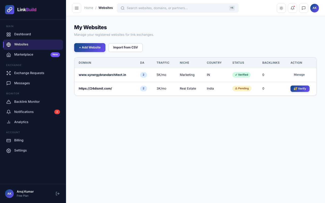 LinkBuild Domain Management